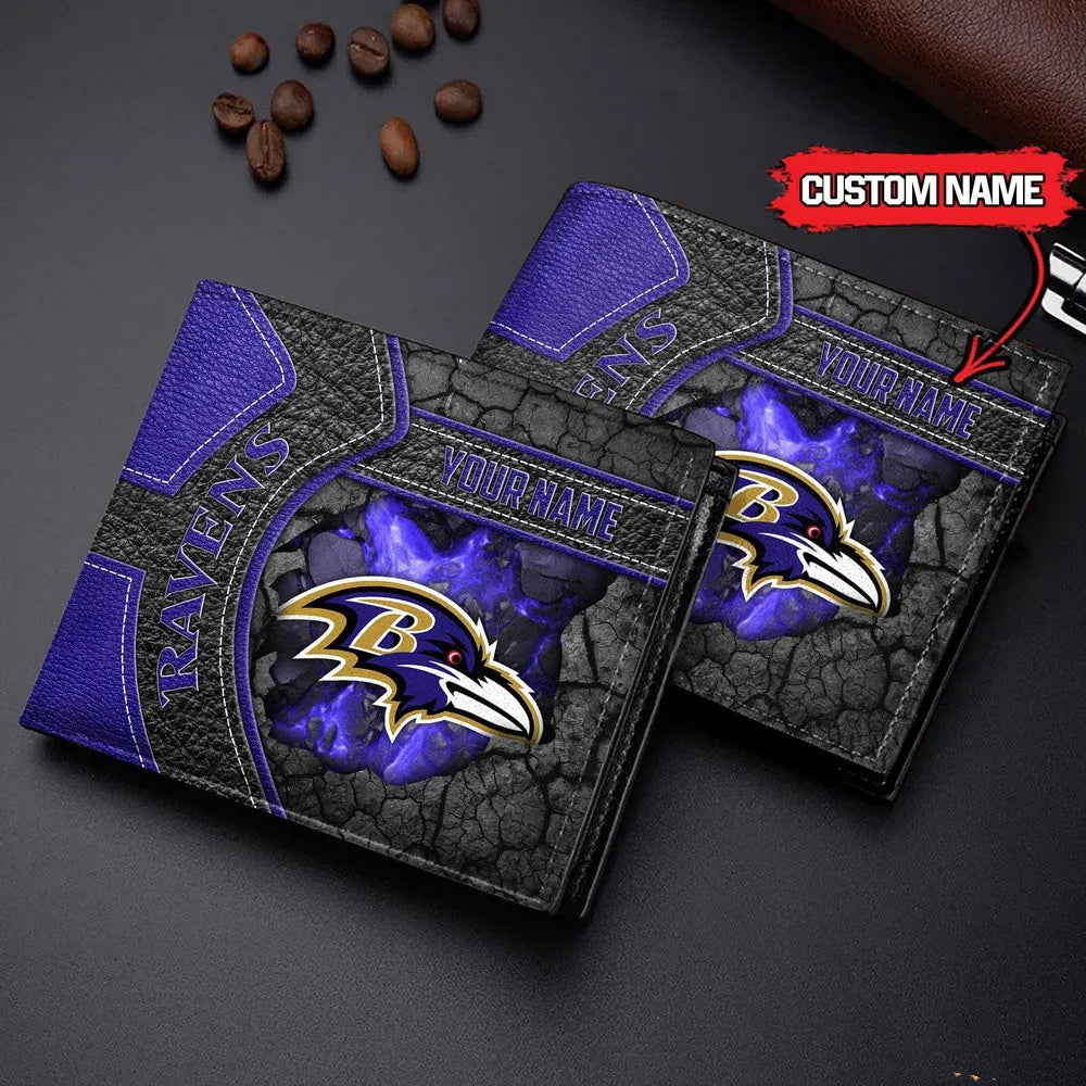 Baltimore Ravens Football Custom Name Men’s Classic Leather Wallet AZHAMW000016