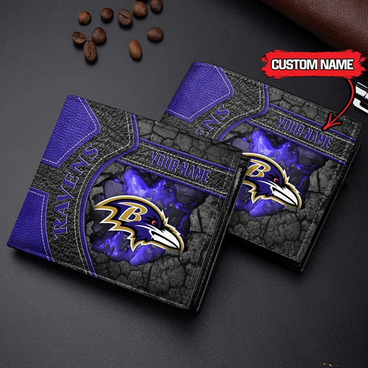 Baltimore Ravens Football Custom Name Men’s Classic Leather Wallet AZHAMW000016