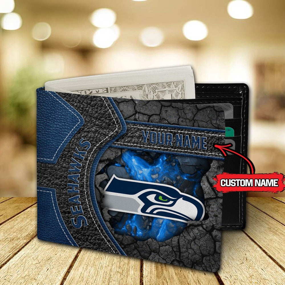 Seattle Seahawks Football Custom Name Men’s Classic Leather Wallet AZHAMW000017