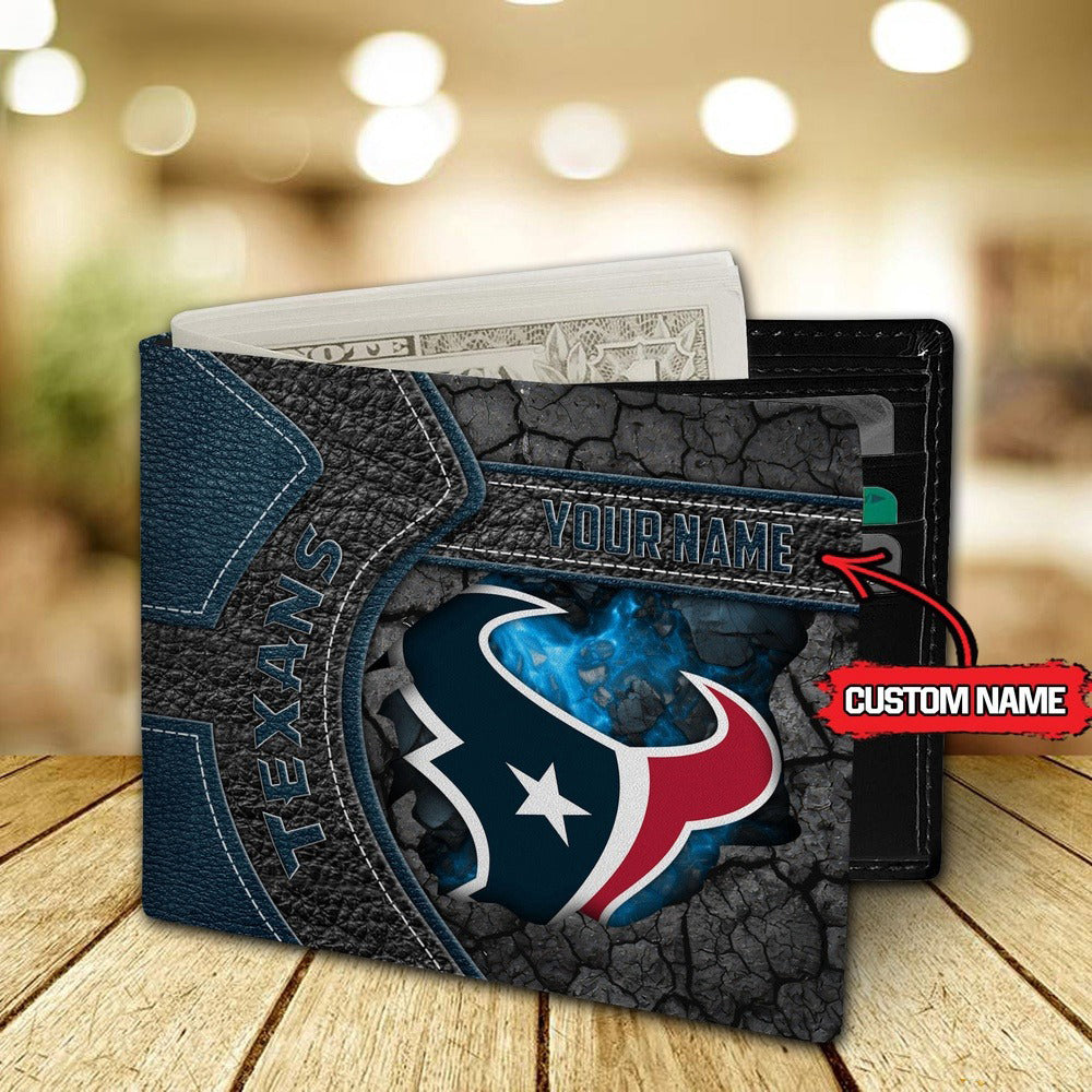 Houston Texans Football Custom Name Men’s Classic Leather Wallet AZHAMW000018