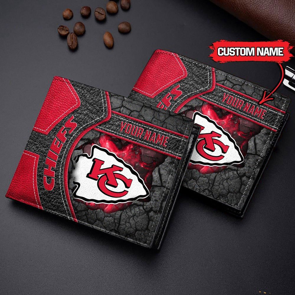 Kansas City Chiefs Football Custom Name Men’s Classic Leather Wallet AZHAMW000019