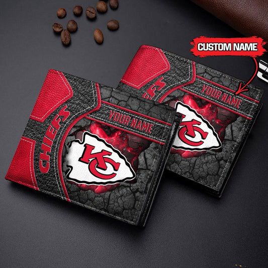 Kansas City Chiefs Football Custom Name Men’s Classic Leather Wallet AZHAMW000019