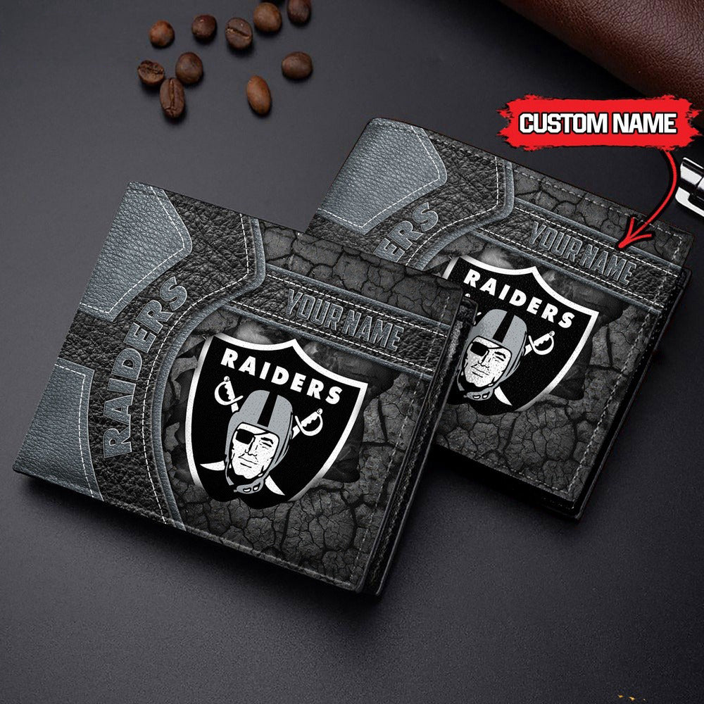 Las Vegas Raiders Football Custom Name Men’s Classic Leather Wallet AZHAMW000024