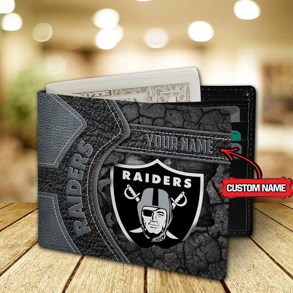 Las Vegas Raiders Football Custom Name Men’s Classic Leather Wallet AZHAMW000024