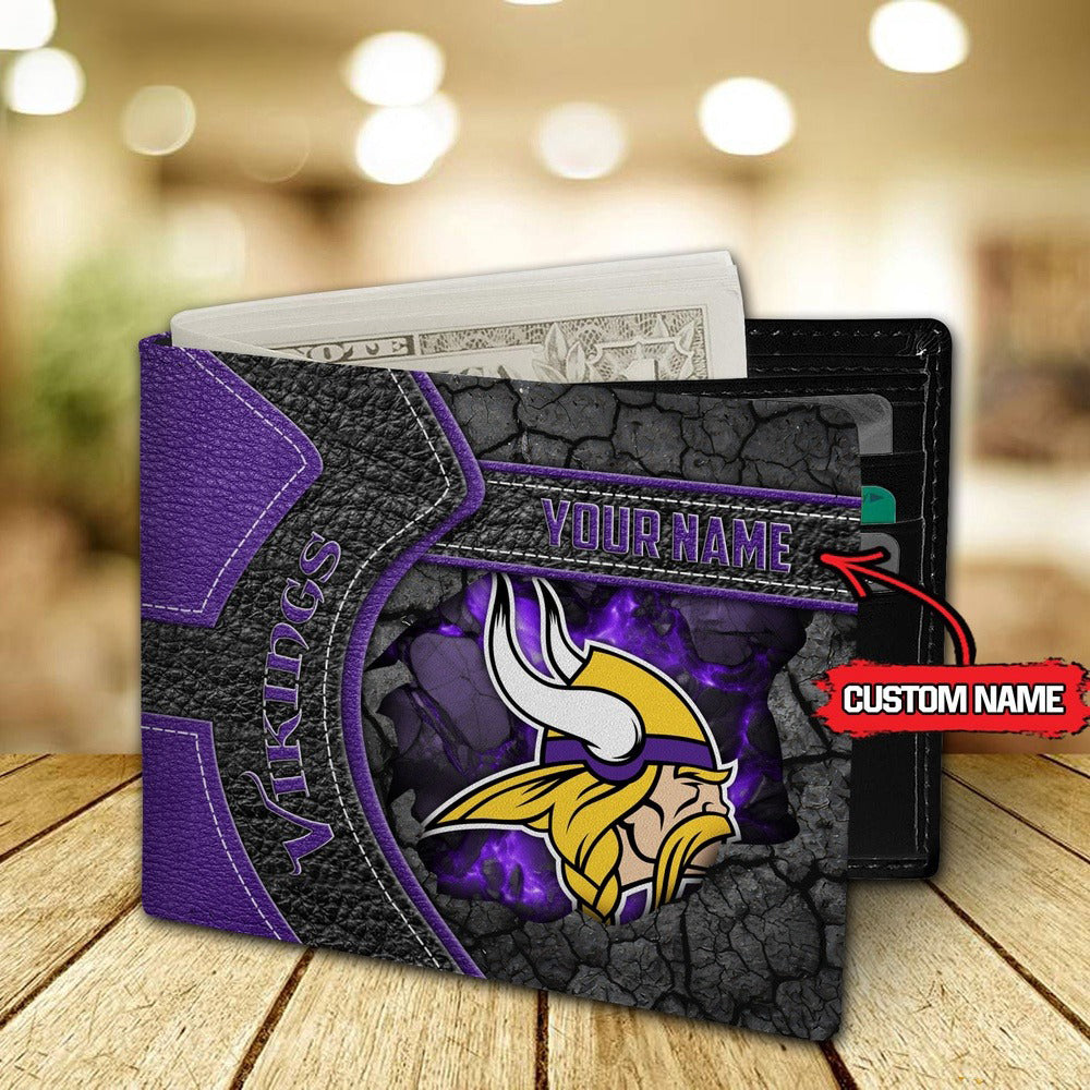 Minnesota Vikings Football Custom Name Men’s Classic Leather Wallet AZHAMW000025