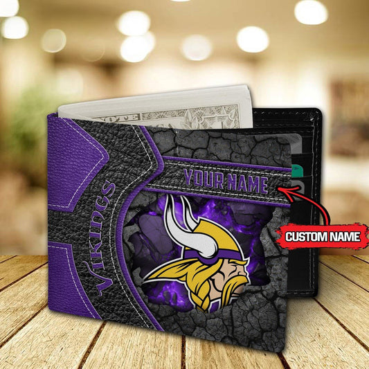 Minnesota Vikings Football Custom Name Men’s Classic Leather Wallet AZHAMW000025