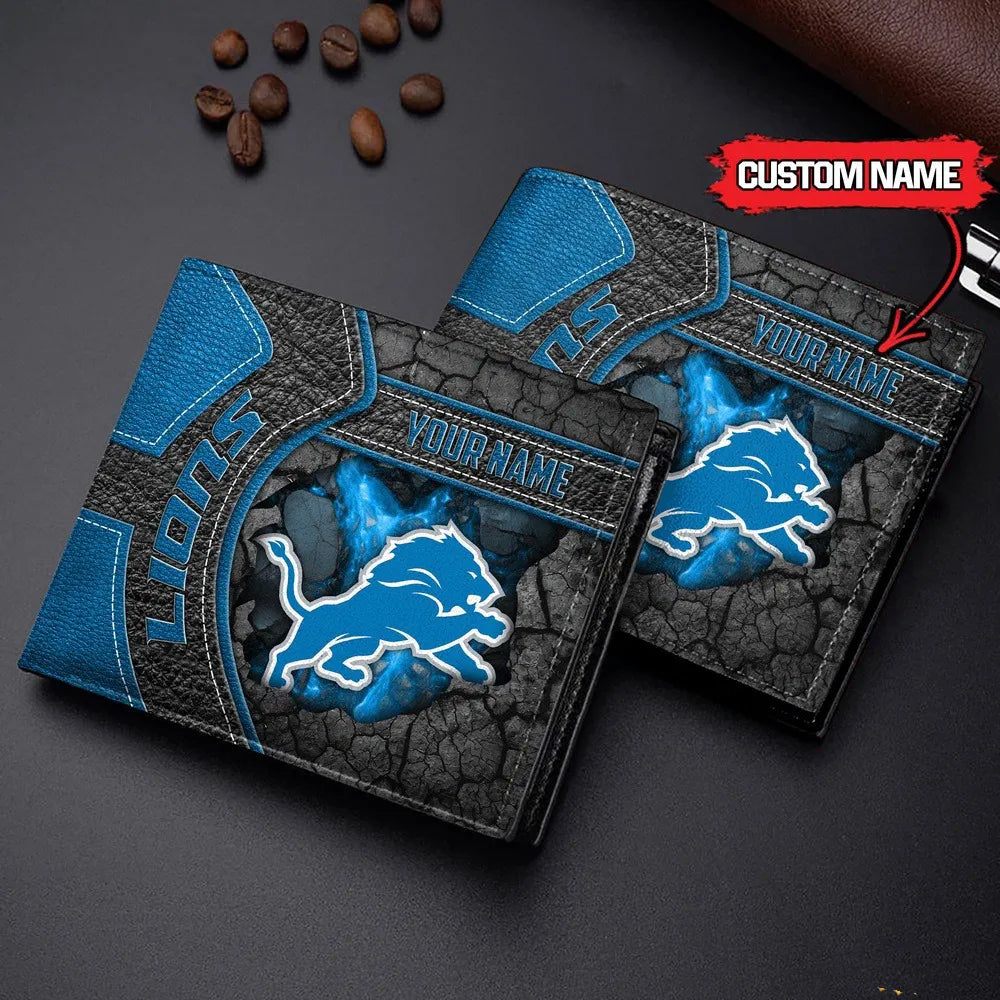 Detroit Lions Football Custom Name Men’s Classic Leather Wallet AZHAMW000026