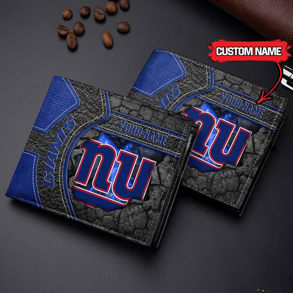 New York Giants Football Custom Name Men’s Classic Leather Wallet AZHAMW000027