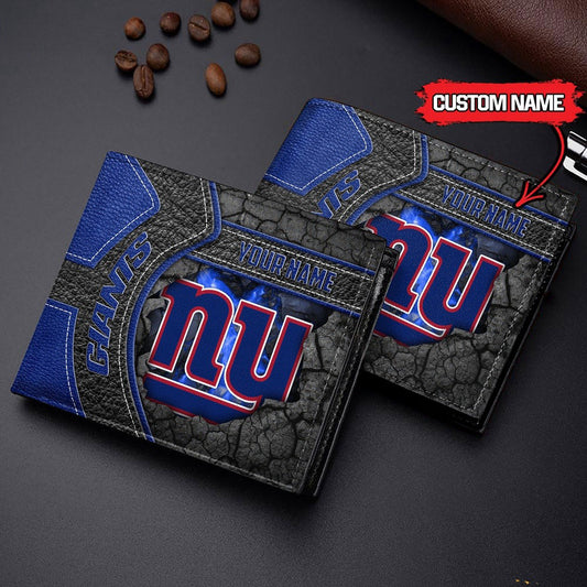 New York Giants Football Custom Name Men’s Classic Leather Wallet AZHAMW000027