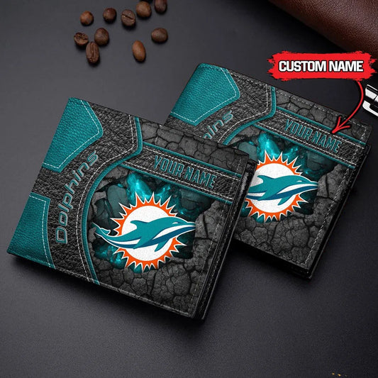 Miami Dolphins Football Custom Name Men’s Classic Leather Wallet AZHAMW000028