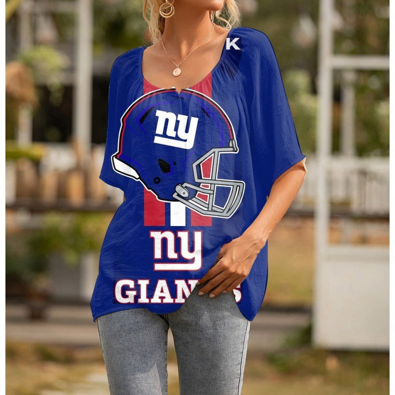 New York Giants Personalized Logo Team Short Sleeve Women Peasant Blouse AZHASSWPB000004