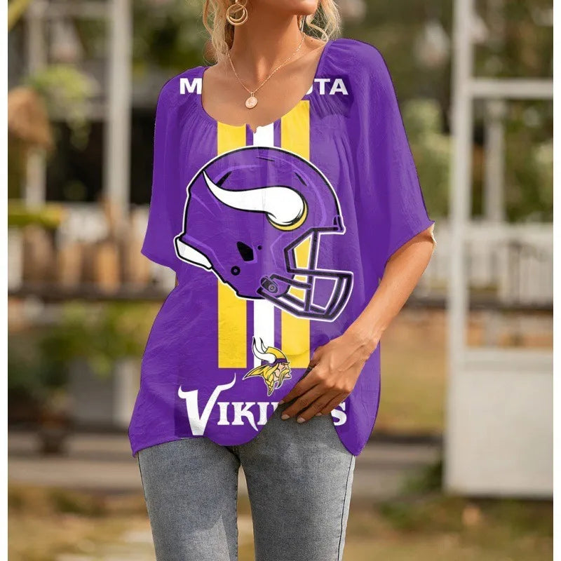 Minnesota Vikings Personalized Logo Team Short Sleeve Women Peasant Blouse AZHASSWPB000008