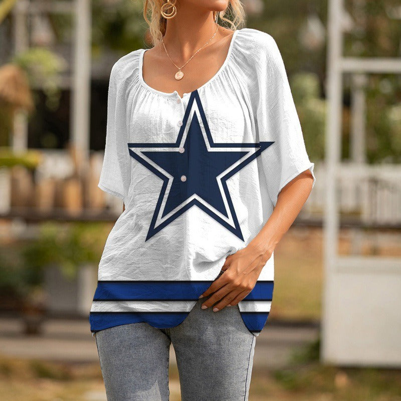 Dallas Cowboys Personalized Logo Team Short Sleeve Women Peasant Blouse AZHASSWPB000010