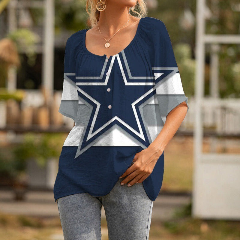 Dallas Cowboys Personalized Logo Team Short Sleeve Women Peasant Blouse AZHASSWPB000012