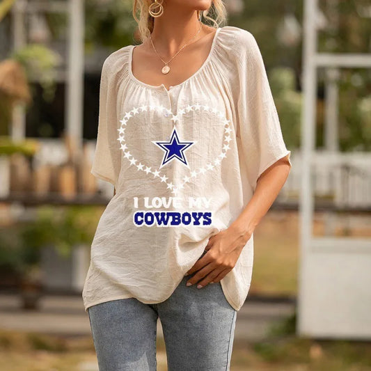 Dallas Cowboys Personalized Logo Team Short Sleeve Women Peasant Blouse AZHASSWPB000016
