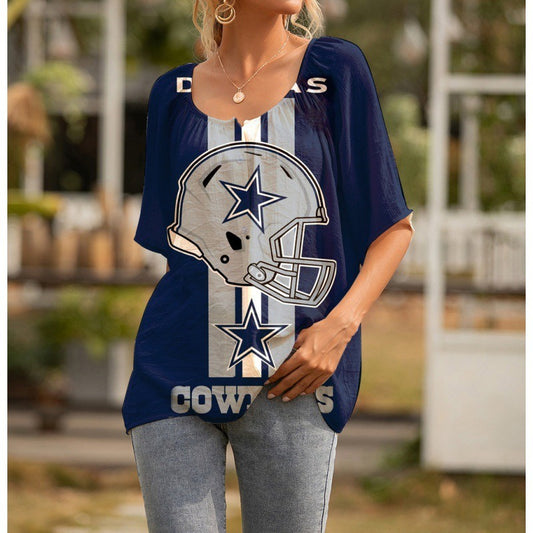 Dallas Cowboys Personalized Logo Team Short Sleeve Women Peasant Blouse AZHASSWPB000017