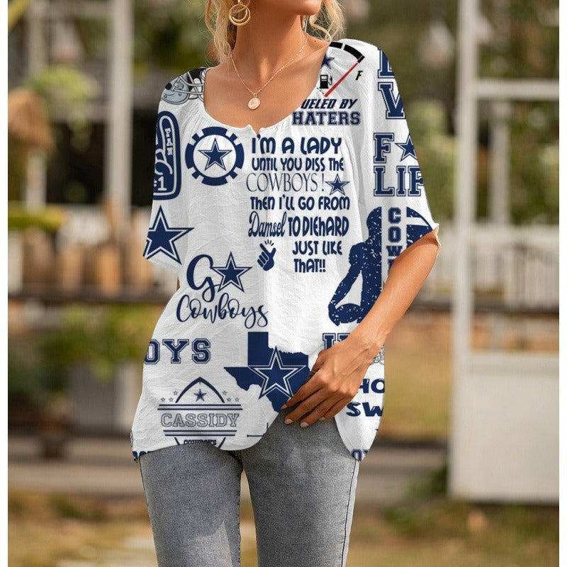 Dallas Cowboys Personalized Logo Team Short Sleeve Women Peasant Blouse AZHASSWPB000018