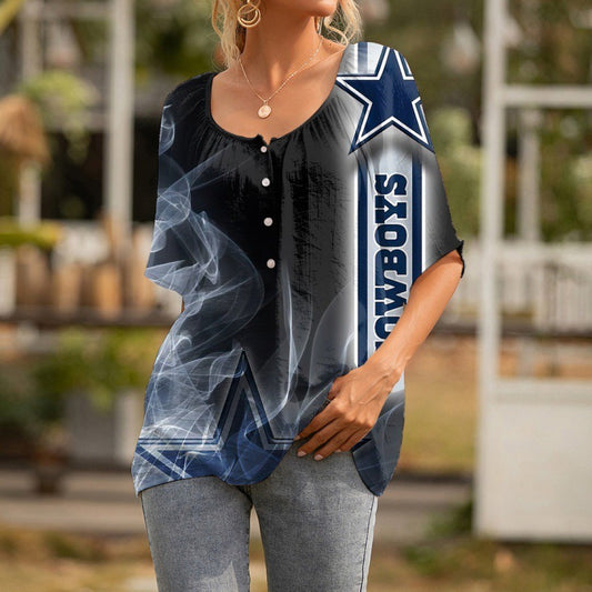 Dallas Cowboys Personalized Logo Team Short Sleeve Women Peasant Blouse AZHASSWPB000019