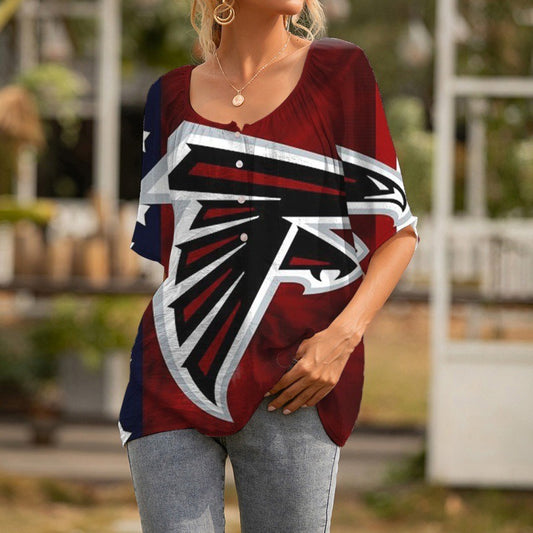 Atlanta Falcons Personalized Logo Team Short Sleeve Women Peasant Blouse AZHASSWPB000020