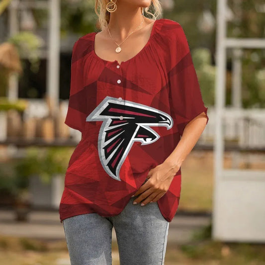 Atlanta Falcons Personalized Logo Team Short Sleeve Women Peasant Blouse AZHASSWPB000021