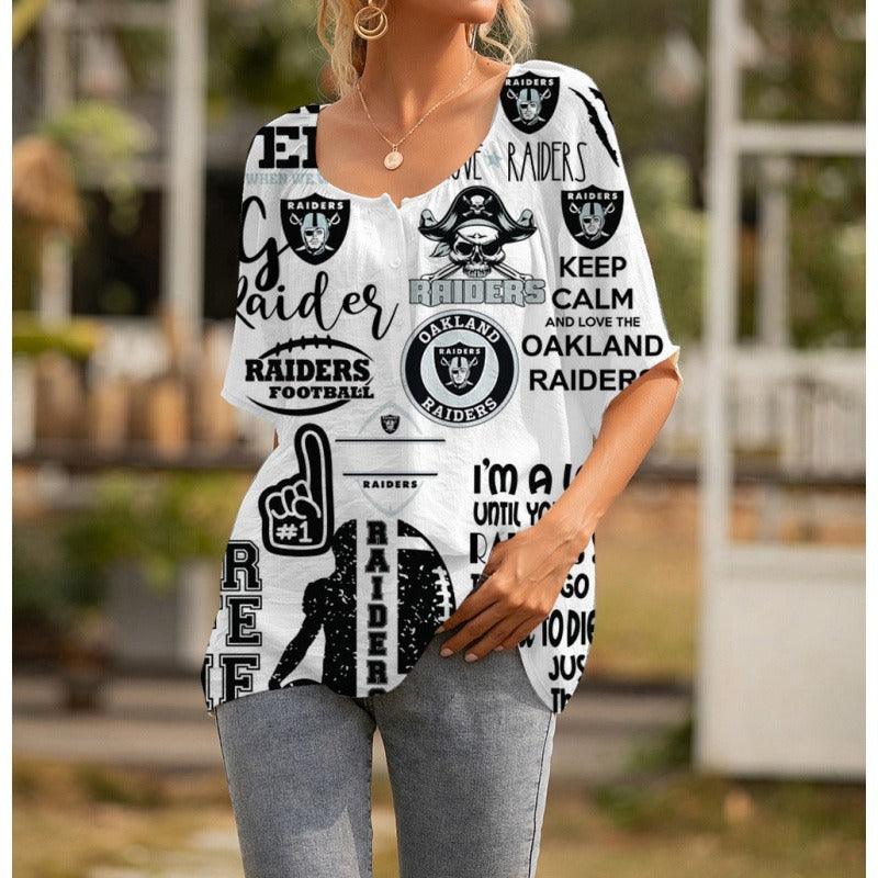 Las Vegas Raiders Personalized Logo Team Short Sleeve Women Peasant Blouse AZHASSWPB000022