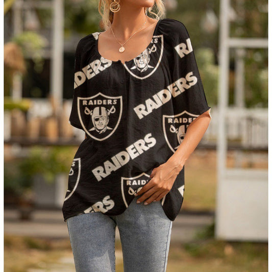 Las Vegas Raiders Personalized Logo Team Short Sleeve Women Peasant Blouse AZHASSWPB000023