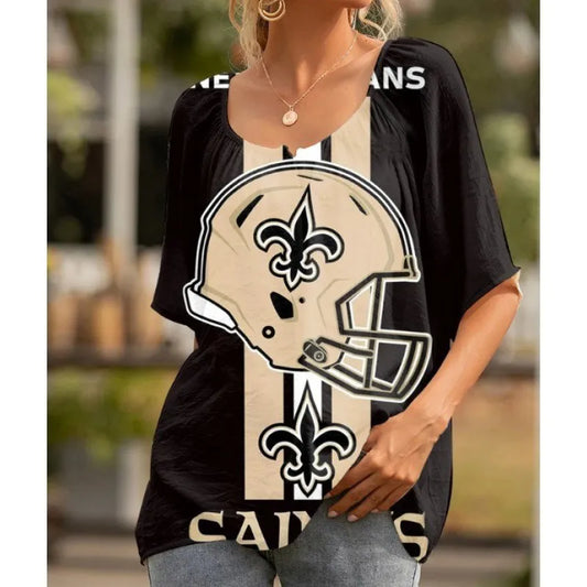 New Orleans Saints Personalized Logo Team Short Sleeve Women Peasant Blouse AZHASSWPB000026