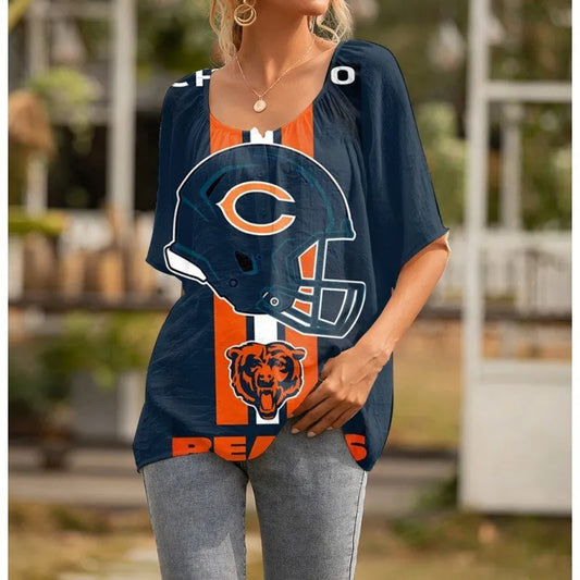 Chicago Bears Personalized Logo Team Short Sleeve Women Peasant Blouse AZHASSWPB000027