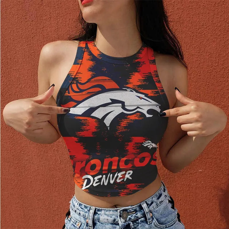 Denver Broncos Casual Style Printed Women Halter Neck Crop Top AZHAWHNC000003