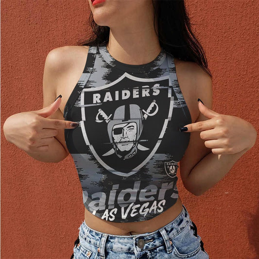 Las Vegas Raiders Casual Style Printed Women Halter Neck Crop Top AZHAWHNC000012