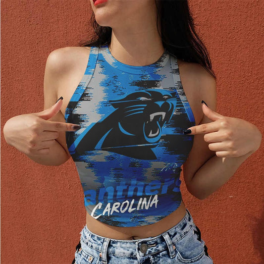 Carolina Panthers Casual Style Printed Women Halter Neck Crop Top AZHAWHNC000015