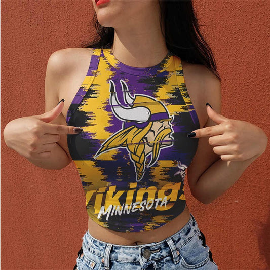 Minnesota Vikings Casual Style Printed Women Halter Neck Crop Top AZHAWHNC000020