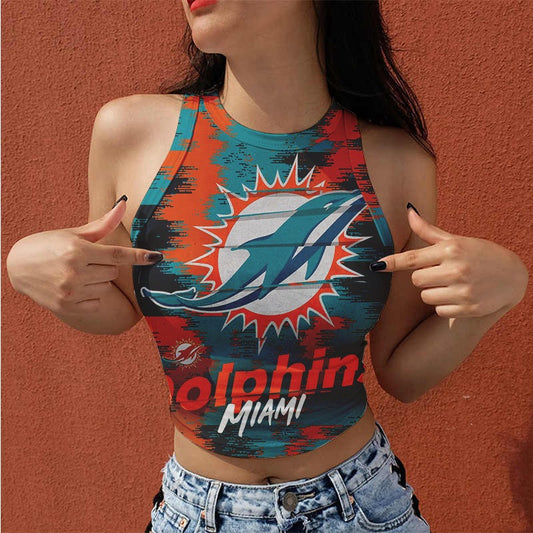 Miami Dolphins Casual Style Printed Women Halter Neck Crop Top AZHAWHNC000023