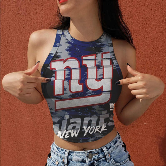New York Giants Casual Style Printed Women Halter Neck Crop Top AZHAWHNC000025