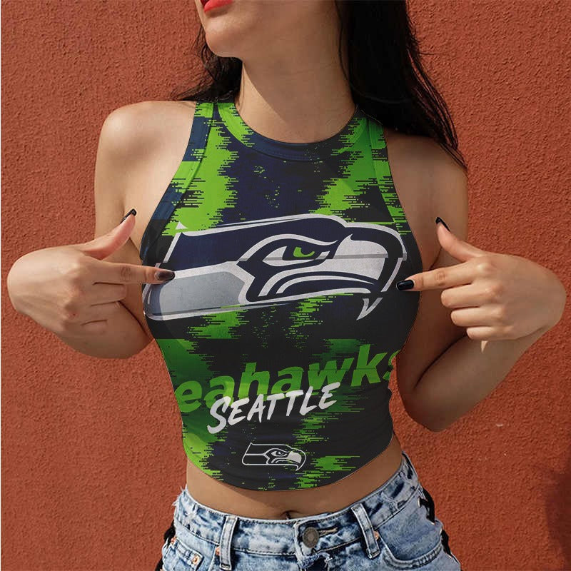 Seattle Seahawks Casual Style Printed Women Halter Neck Crop Top AZHAWHNC000029