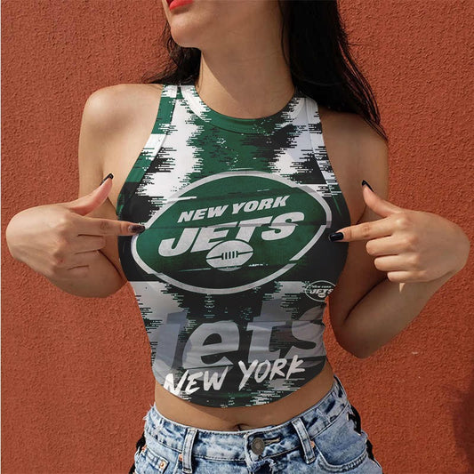 New York Jets Casual Style Printed Women Halter Neck Crop Top AZHAWHNC000031