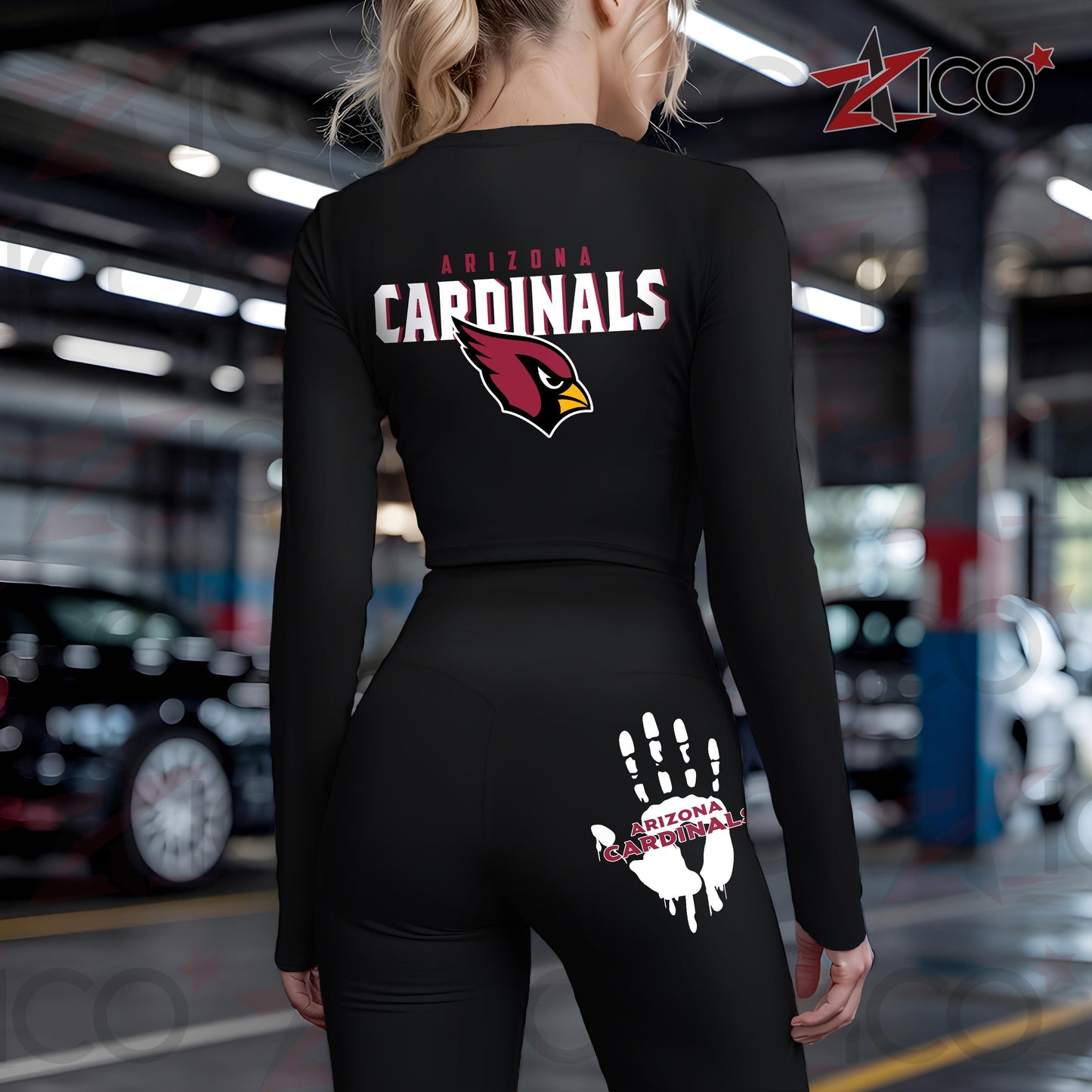Arizona Cardinals Women Workout Set Zipper Long Sleeve Sport Top and Leggings AZHG2DWS000033