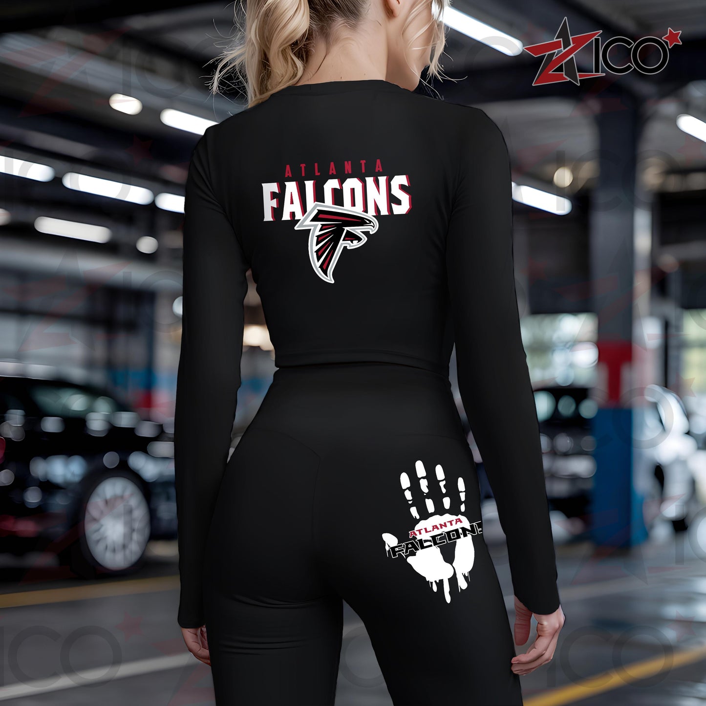 Atlanta Falcons Women Workout Set Zipper Long Sleeve Sport Top and Leggings AZHG2DWS000034
