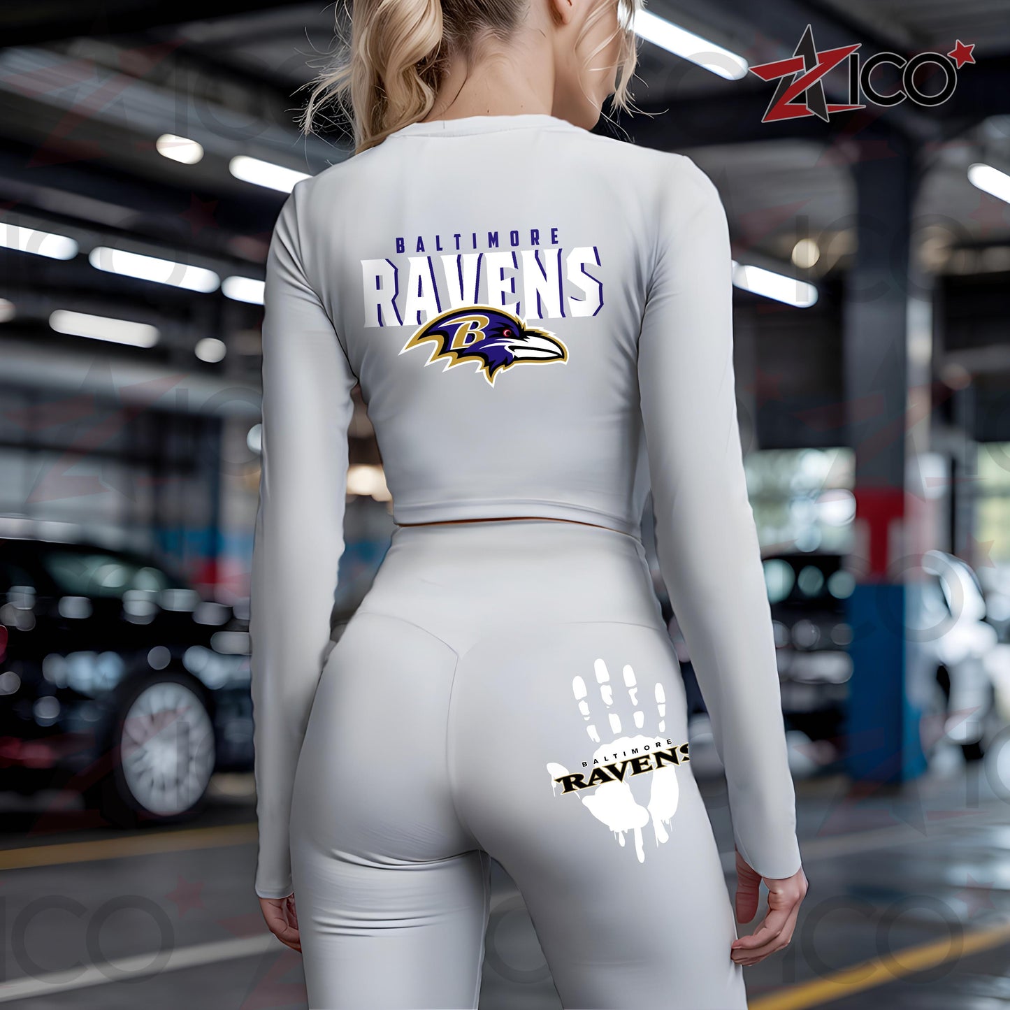 Baltimore Ravens Women Workout Set Zipper Long Sleeve Sport Top and Leggings AZHG2DWS000035