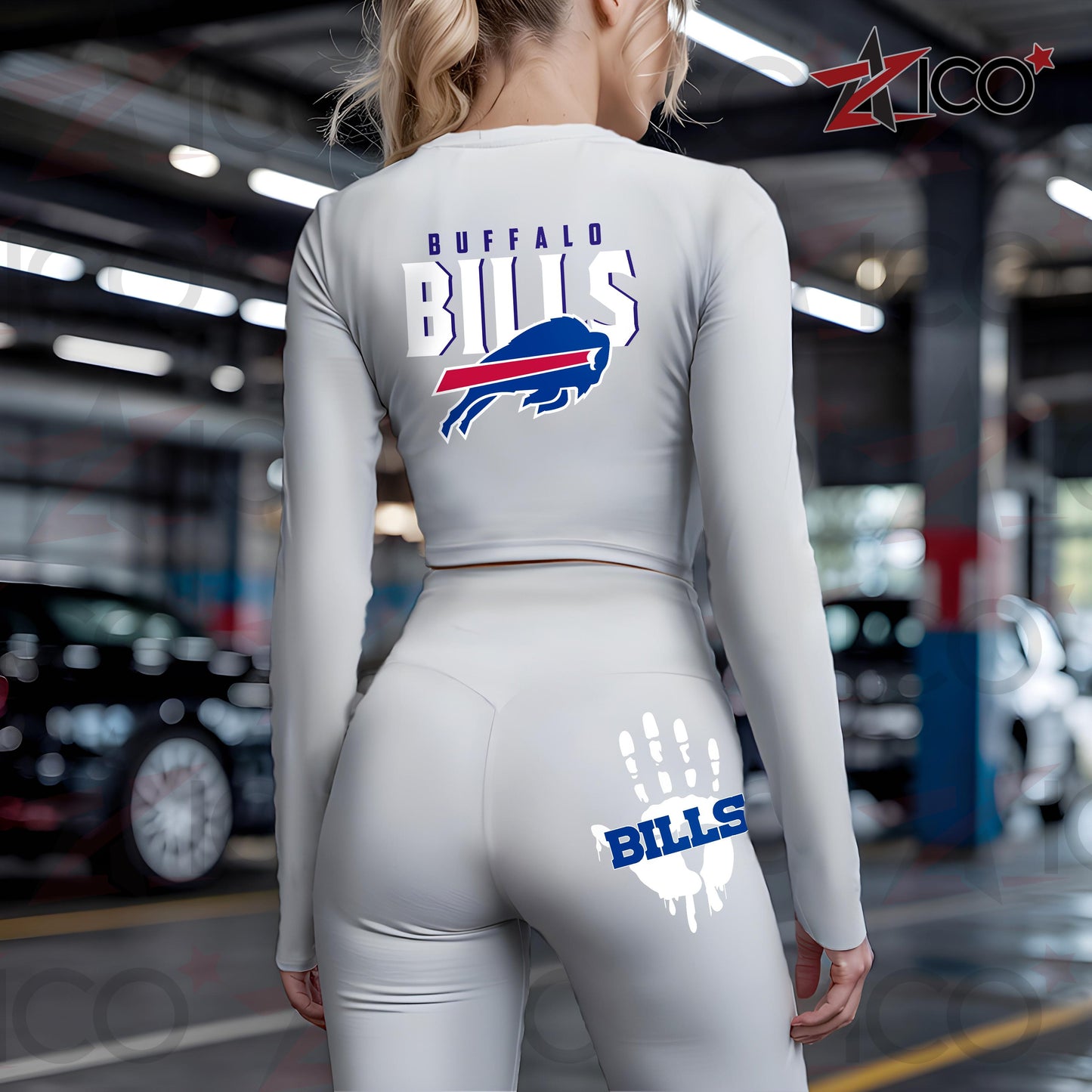Buffalo Bills Women Workout Set Zipper Long Sleeve Sport Top and Leggings AZHG2DWS000036