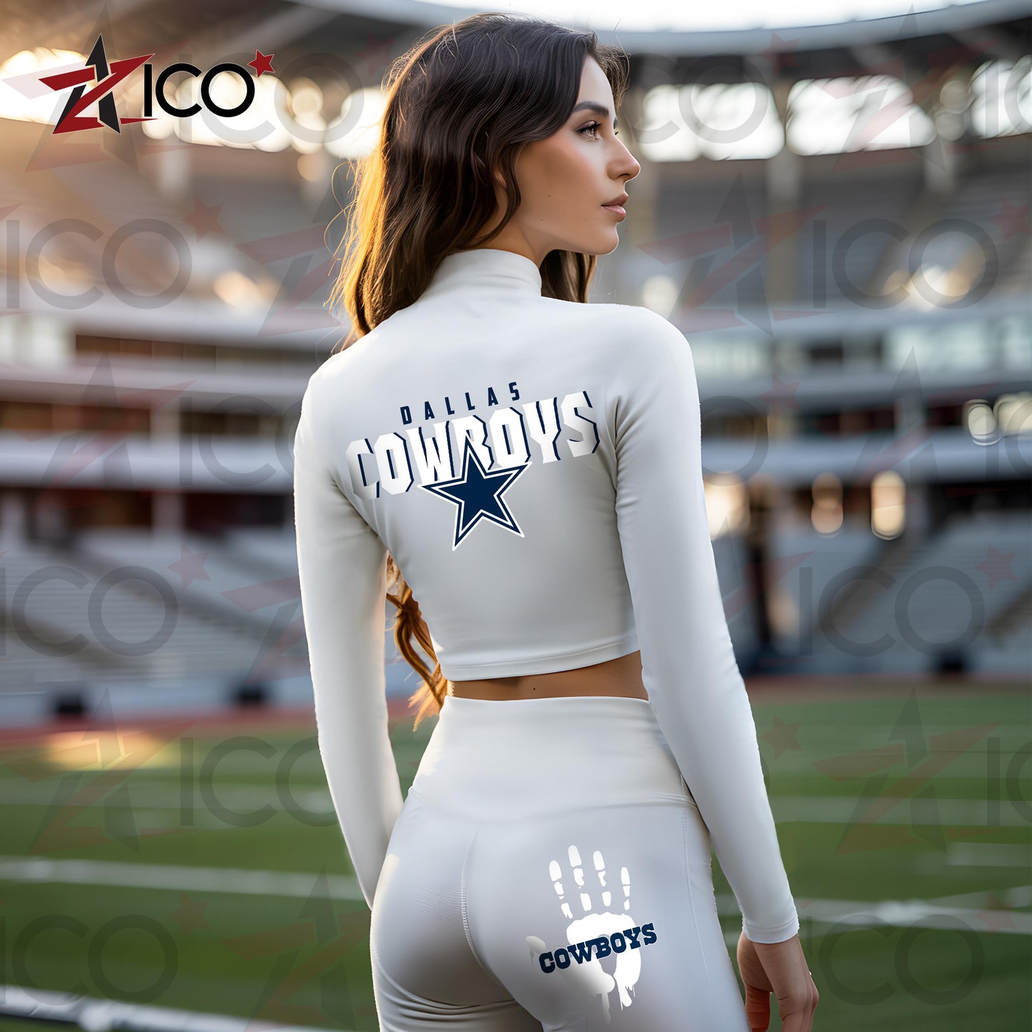 Dallas Cowboys Women Workout Set Zipper Long Sleeve Sport Top and Leggings AZHG2DWS000041