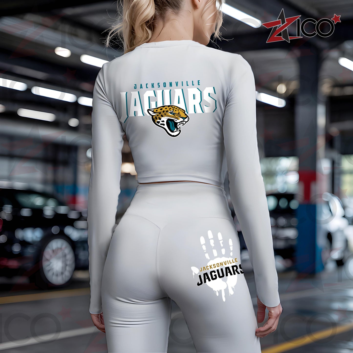 Jacksonville Jaguars Women Workout Set Zipper Long Sleeve Sport Top and Leggings AZHG2DWS000047