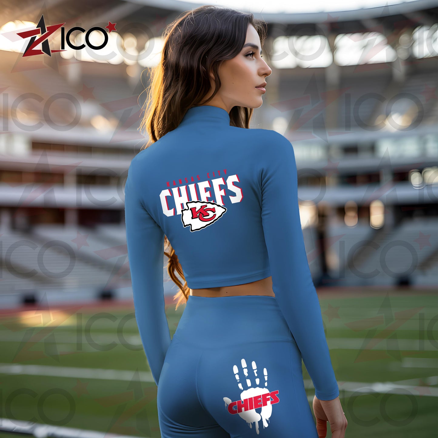 Kansas City Chiefs Women Workout Set Zipper Long Sleeve Sport Top and Leggings AZHG2DWS000048