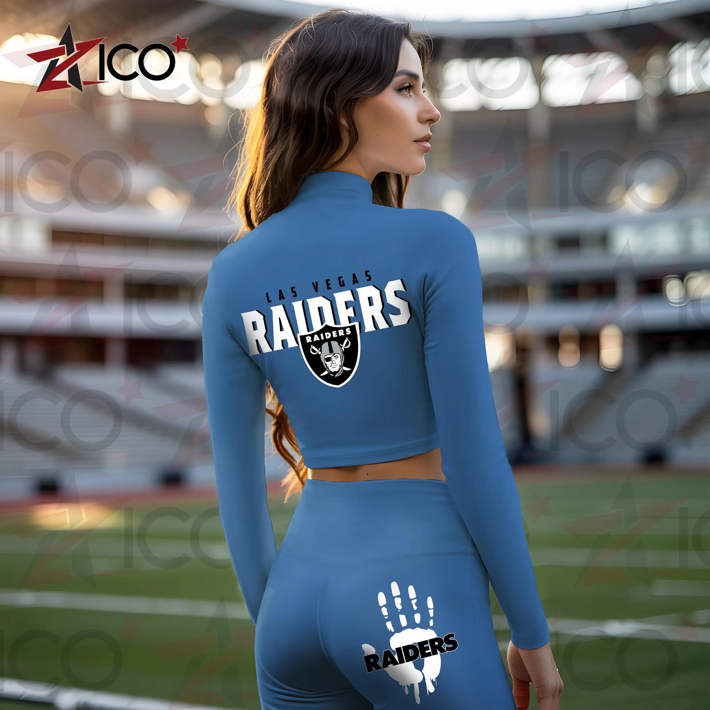 Las Vegas Raiders Women Workout Set Zipper Long Sleeve Sport Top and Leggings AZHG2DWS000049