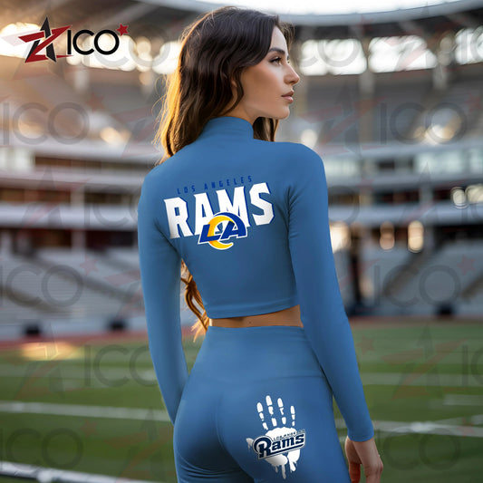 Los Angeles Rams Women Workout Set Zipper Long Sleeve Sport Top and Leggings AZHG2DWS000051