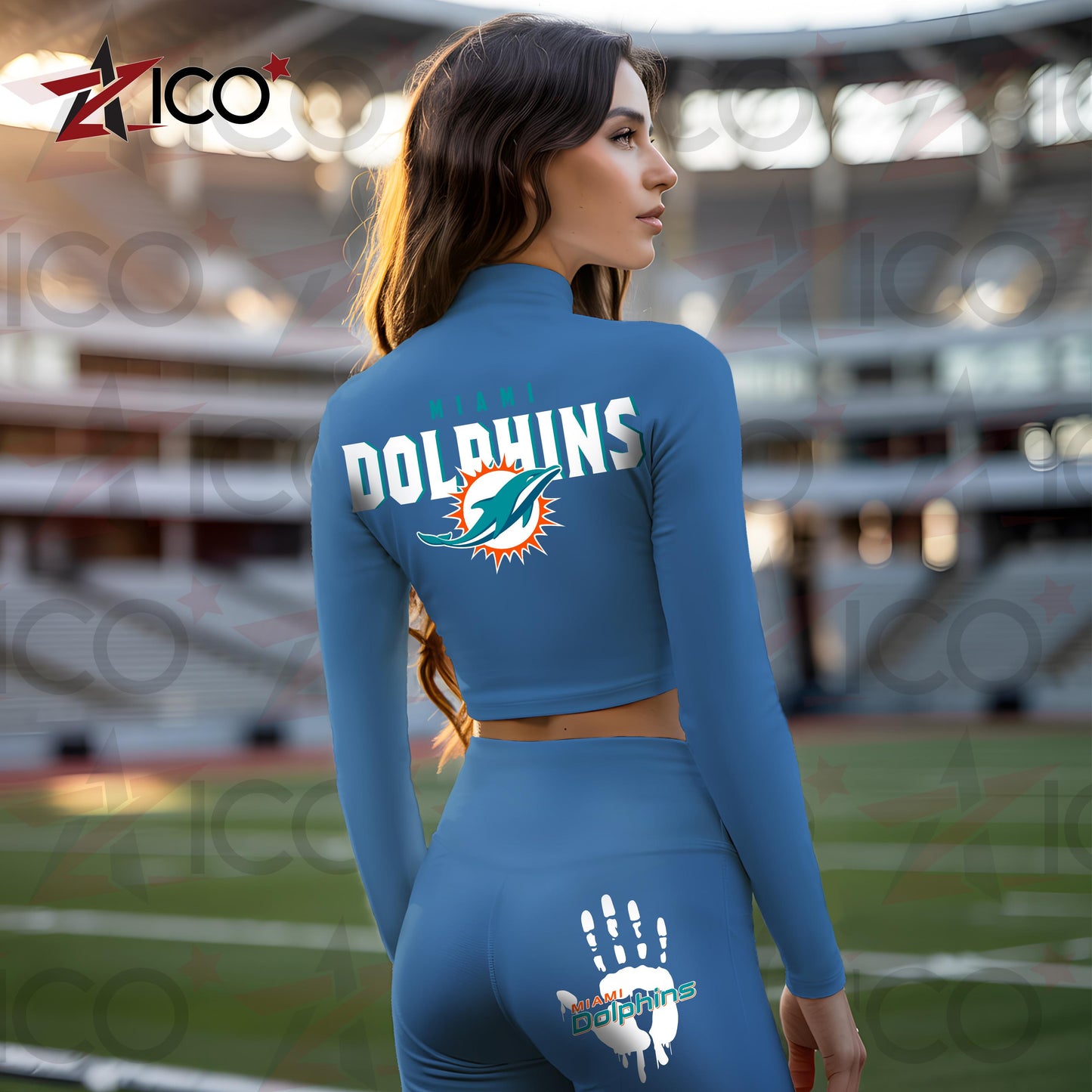 Miami Dolphins Women Workout Set Zipper Long Sleeve Sport Top and Leggings AZHG2DWS000052