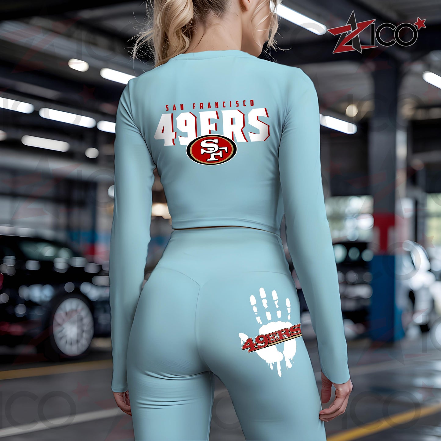 San Francisco 49ers Women Workout Set Zipper Long Sleeve Sport Top and Leggings AZHG2DWS000060