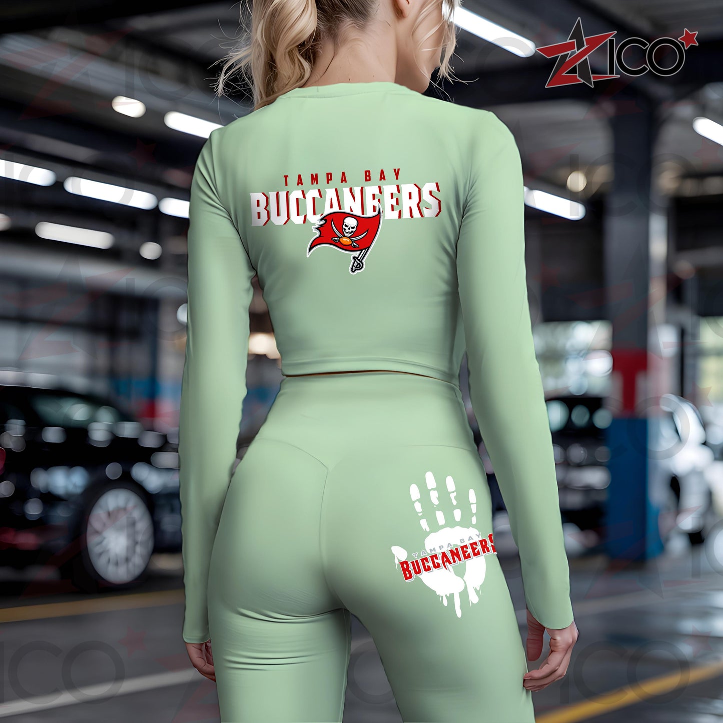 Tampa Bay Buccaneers Women Workout Set Zipper Long Sleeve Sport Top and Leggings AZHG2DWS000062