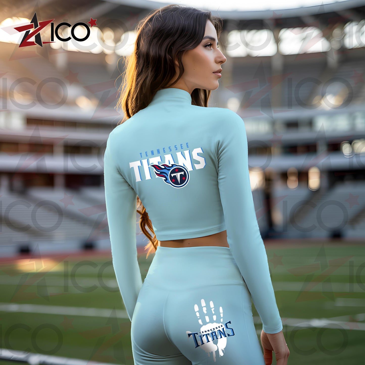 Tennessee Titans Women Workout Set Zipper Long Sleeve Sport Top and Leggings AZHG2DWS000063