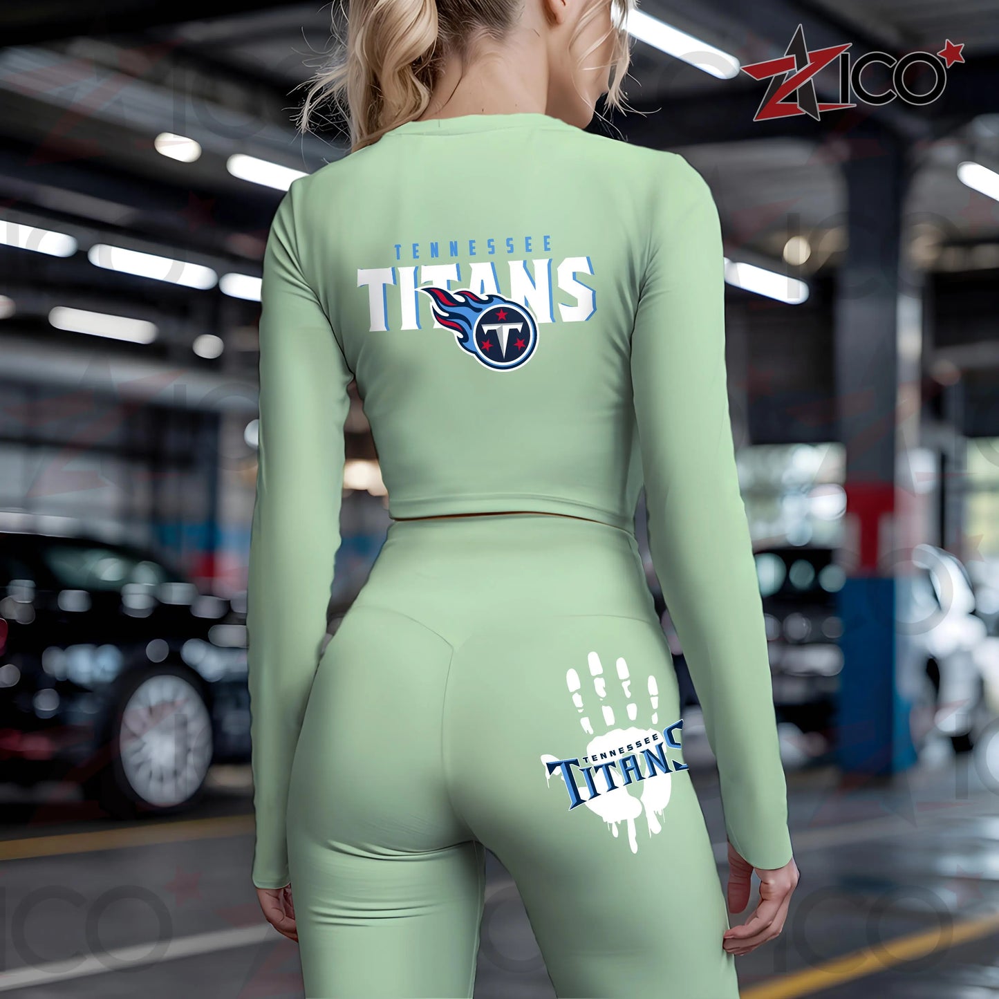 Tennessee Titans Women Workout Set Zipper Long Sleeve Sport Top and Leggings AZHG2DWS000063